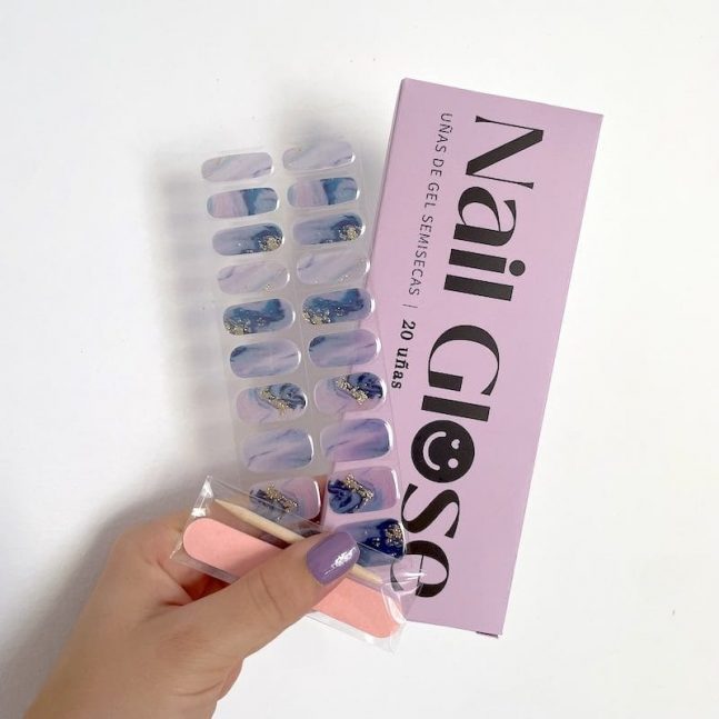 Pegatinas gel uñas semicuradas manicura azul dorado