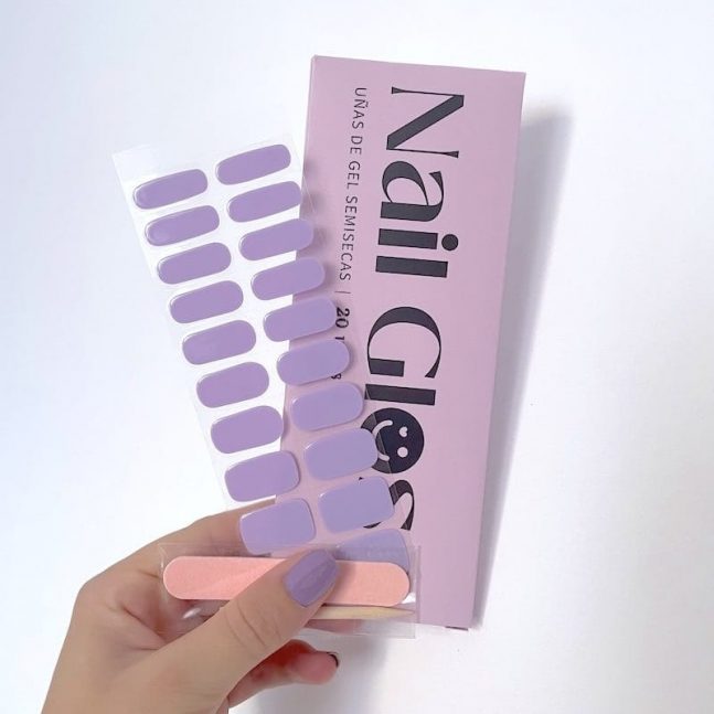 Pegatinas gel uñas semicuradas manicura moradas
